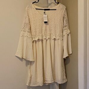 Zanzea Cream Lace Long Sleeve Dress